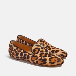 J Crew Leopard Calf Hair Smoking Loafers